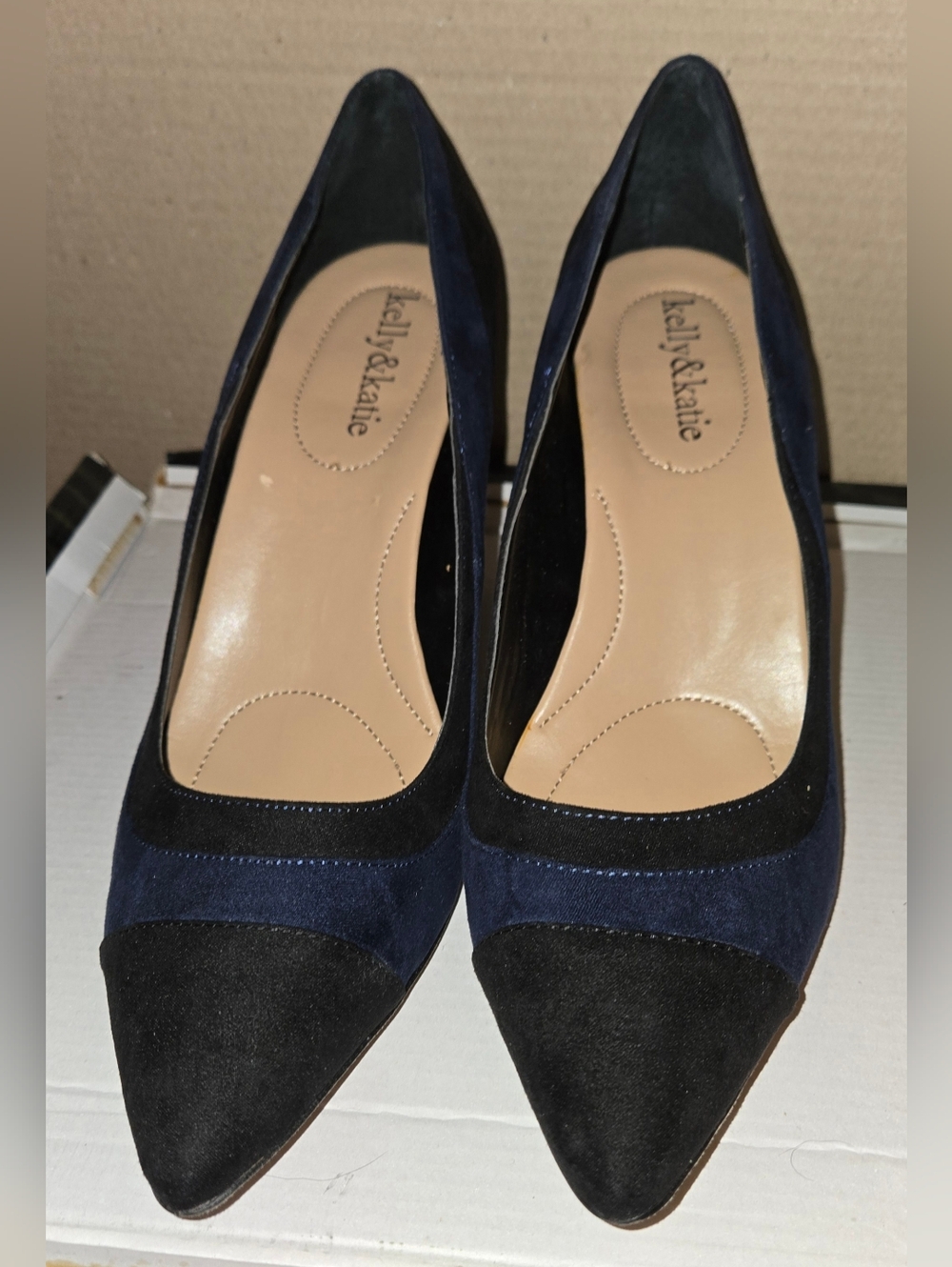 BNIB Kelly & Katie Vivian Black Navy Blue Layered High Heel Shoes Sz 10 M - Picture 2 of 7